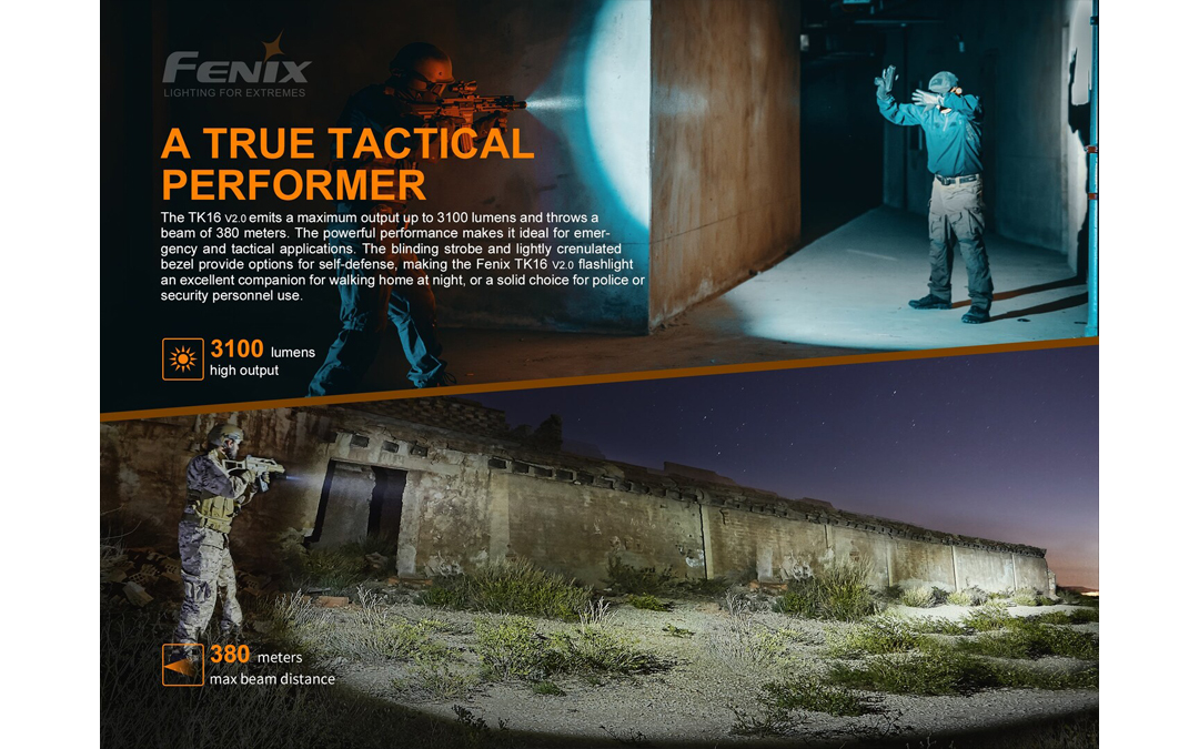 Fenix TK16 V2.0 V2 3100 Lumen Tactical Flashlight, Long Throw and